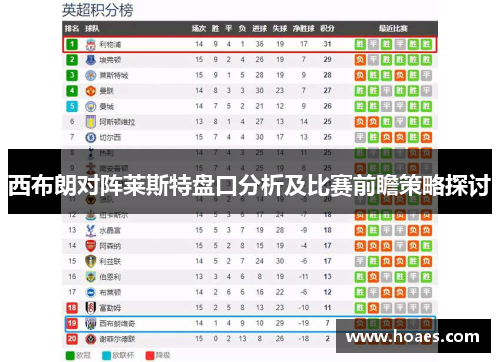 西布朗对阵莱斯特盘口分析及比赛前瞻策略探讨